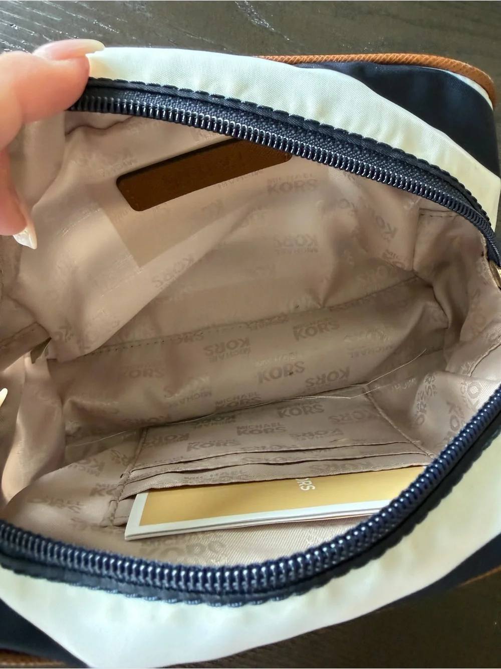 Michael Kors Navy, White & Tan Cosmetic bag